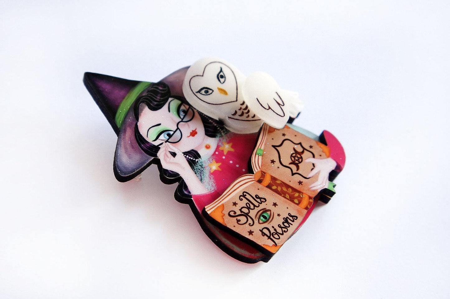 Witch with Owl Halloween Brooch by Laliblue