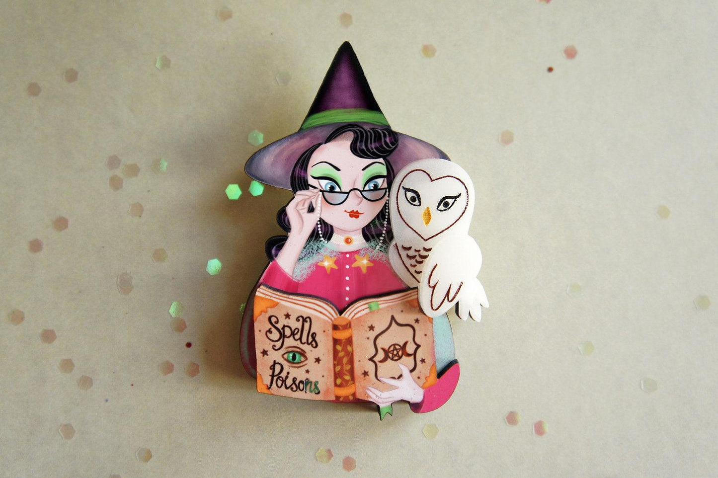 Witch with Owl Halloween Brooch by Laliblue